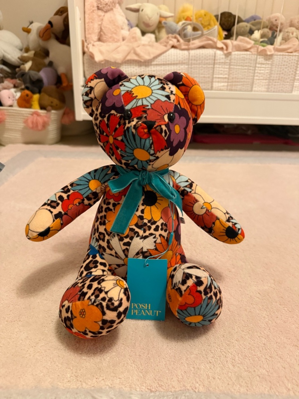 Posh Peanut Floral Patchwork Bear with Cheetah